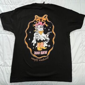Simply Southern Black “Boo Haw”T-Shirt. Size Large